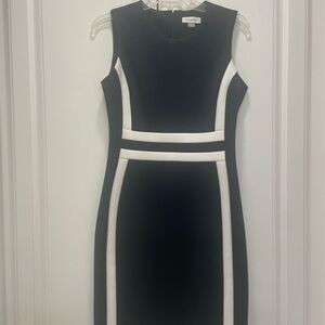 Calvin Klein Black and White Sheath Midi Dress
